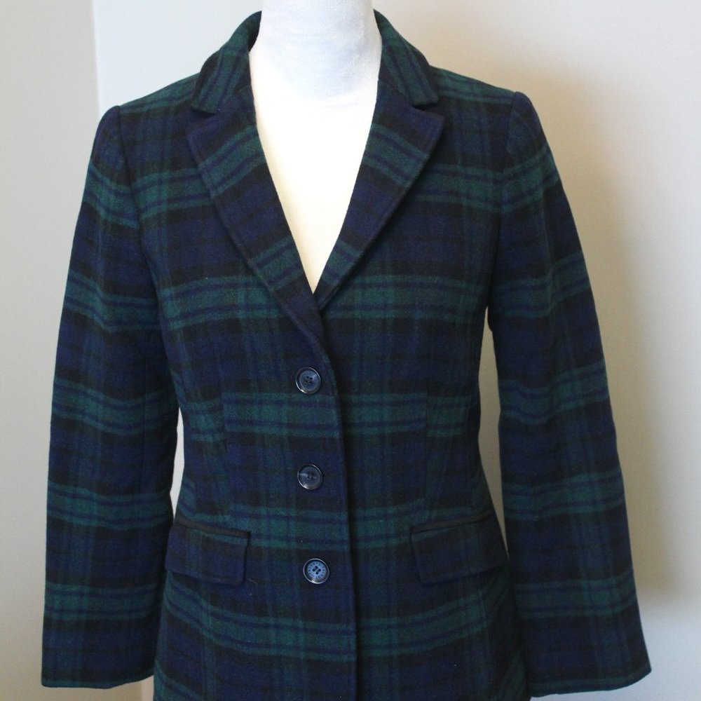 NWT Talbots Brushed Wool Blue Plaid Double Breasted Blazer, 4P